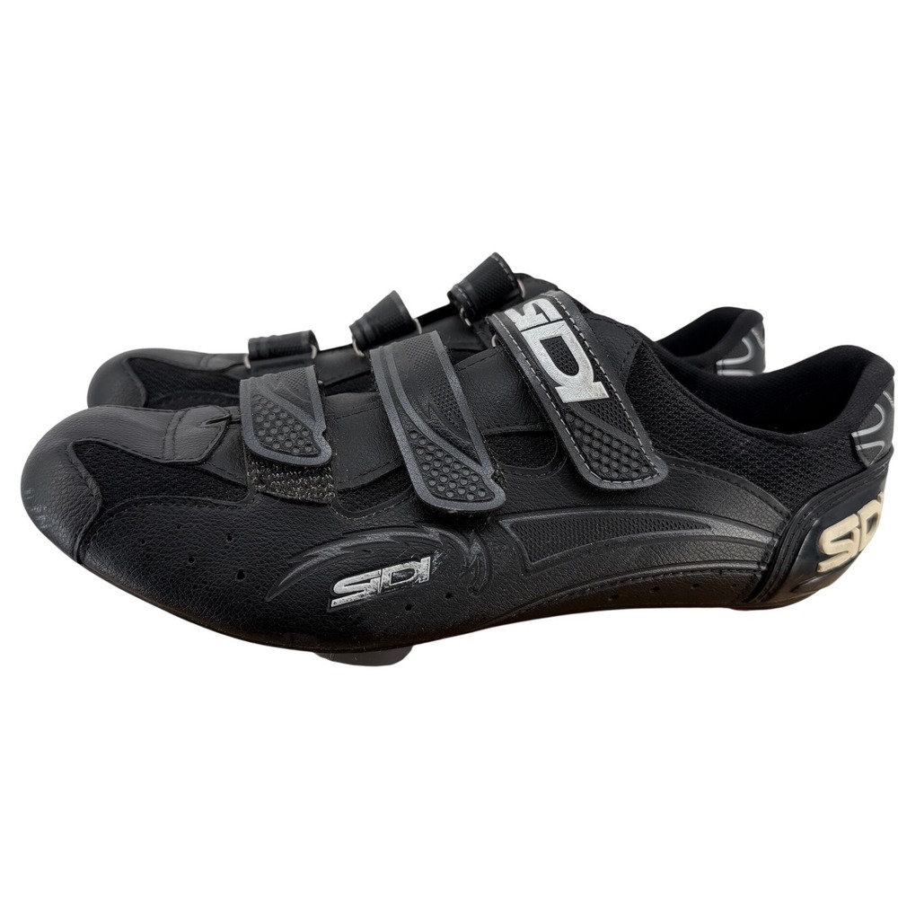 Sidi Men Black Road Cycling Shoes Size 46 3-Strap Hook and Loop Closure